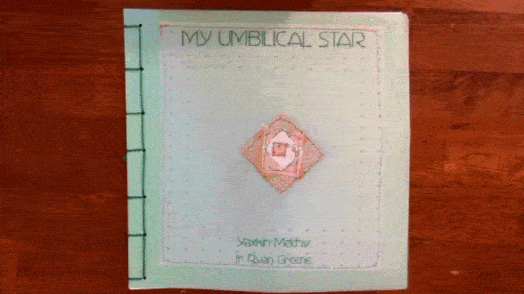 gif showing the paper airplane translators note included in each copy of the chapbook Mi estrella umbilical // My Umbilical Star (Ethel, 2025)
